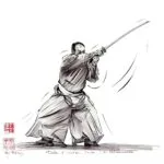 Dessin original sur les arts martiaux (Kendo/Iaido) par l'artiste Georges Roux — Georges Roux