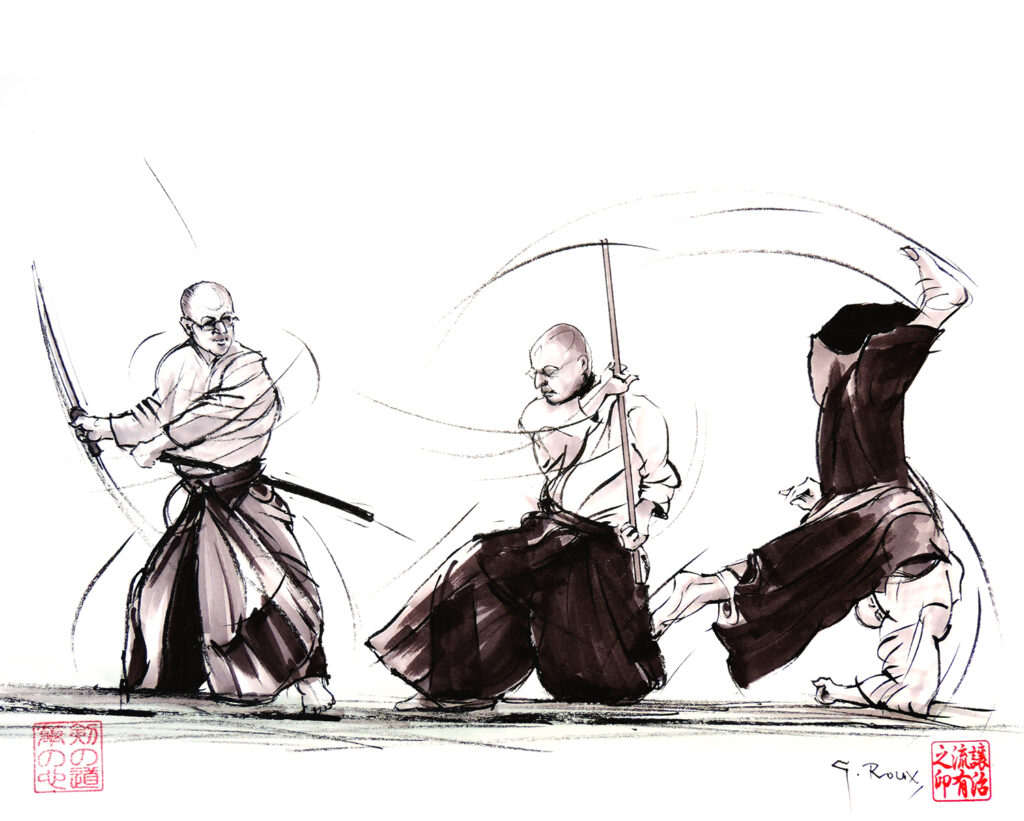 Dessin original sur les arts martiaux (Kendo/Iaido) par l'artiste Georges Roux