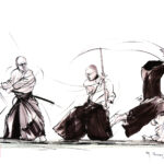 Dessin original sur les arts martiaux (Kendo/Iaido) par l'artiste Georges Roux
