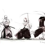 Dessin original sur les arts martiaux (Kendo/Iaido) par l'artiste Georges Roux — Georges Roux