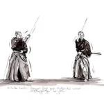 Dessin original sur les arts martiaux (Kendo/Iaido) par l'artiste Georges Roux — Georges Roux