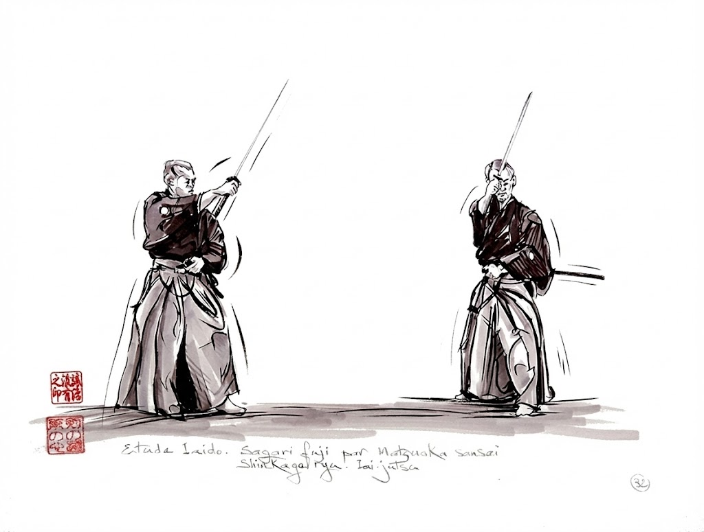 Dessin original sur les arts martiaux (Kendo/Iaido) par l'artiste Georges Roux