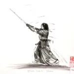 Dessin original sur les arts martiaux (Kendo/Iaido) par l'artiste Georges Roux — Georges Roux