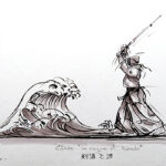 Dessin original sur les arts martiaux (Kendo/Iaido) par l'artiste Georges Roux