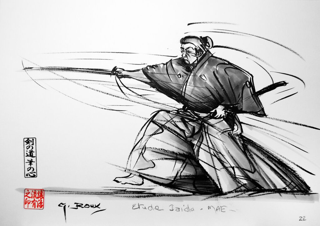 Croquis artistique sur le mouvement Iaido réalisé par Georges Roux