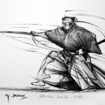 Croquis artistique sur le mouvement Iaido réalisé par Georges Roux