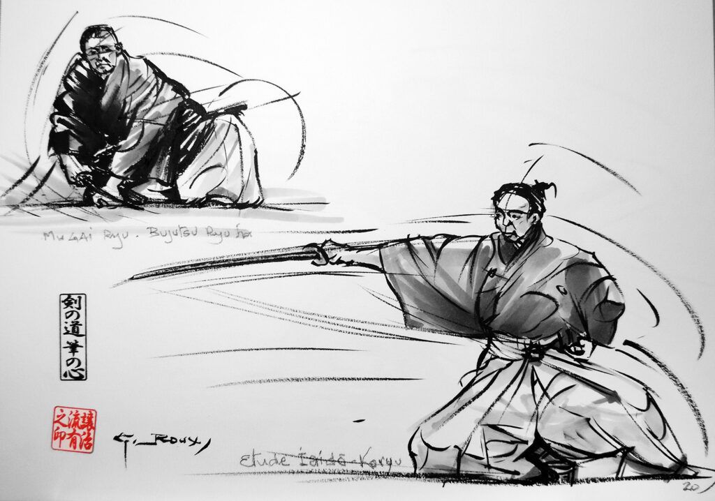 Croquis artistique sur le mouvement Iaido réalisé par Georges Roux