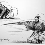Croquis artistique sur le mouvement Iaido réalisé par Georges Roux