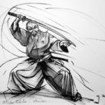 Croquis artistique sur le mouvement Iaido réalisé par Georges Roux
