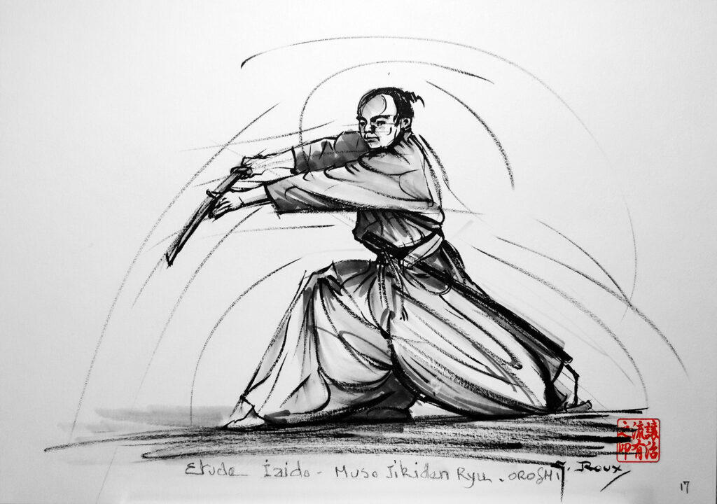 Croquis artistique sur le mouvement Iaido réalisé par Georges Roux