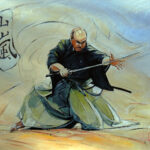 Peinture sur toile thème Kendo, œuvre de l'artiste peintre Georges Roux situé à Saint-Nazaire