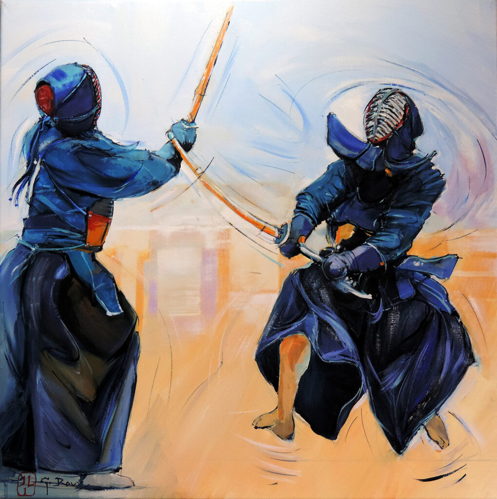 Peinture sur toile thème Kendo, œuvre de l'artiste peintre Georges Roux situé à Saint-Nazaire