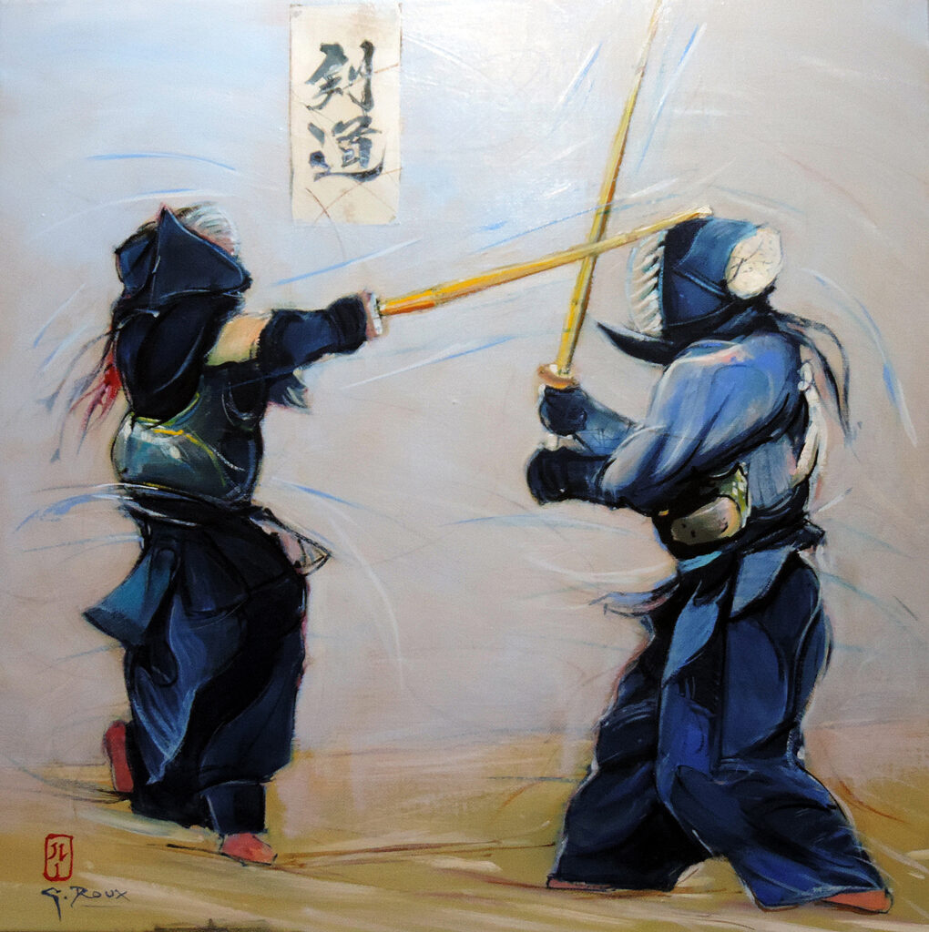 Peinture sur toile thème Kendo, œuvre de l'artiste peintre Georges Roux situé à Saint-Nazaire