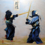 Peinture sur toile thème Kendo, œuvre de l'artiste peintre Georges Roux situé à Saint-Nazaire