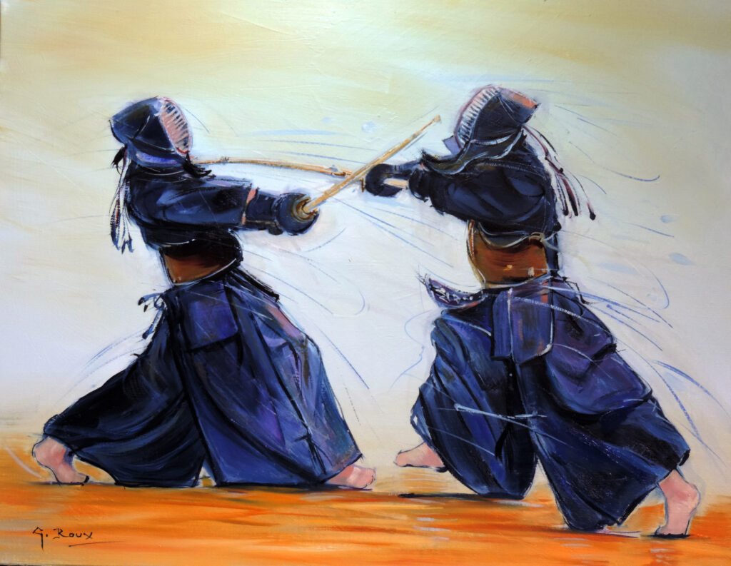 Peinture sur toile thème Kendo, œuvre de l'artiste peintre Georges Roux situé à Saint-Nazaire