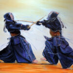 Peinture sur toile thème Kendo, œuvre de l'artiste peintre Georges Roux situé à Saint-Nazaire